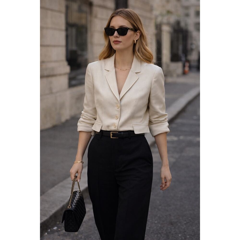 Akris Punto Beige Blazer US 12 Neutral Capsule Jacket Wool Minimalist Tailored
